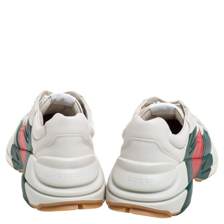 Pre Owned Gucci Cream Leather Web Rhyton Low Top Sneakers Size 40