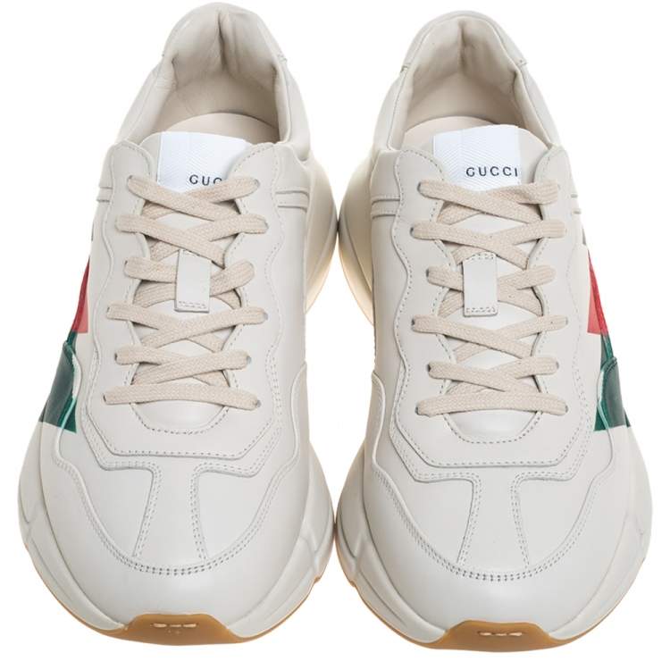 Pre Owned Gucci Cream Leather Web Rhyton Low Top Sneakers Size 40