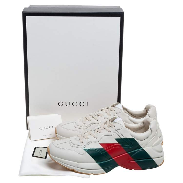 Pre Owned Gucci Cream Leather Web Rhyton Low Top Sneakers Size 40