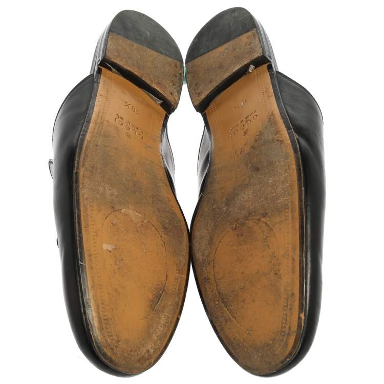 Pre Owned Gucci Black Leather Bee Embroidered Princetown Horsebit Mules Size 44