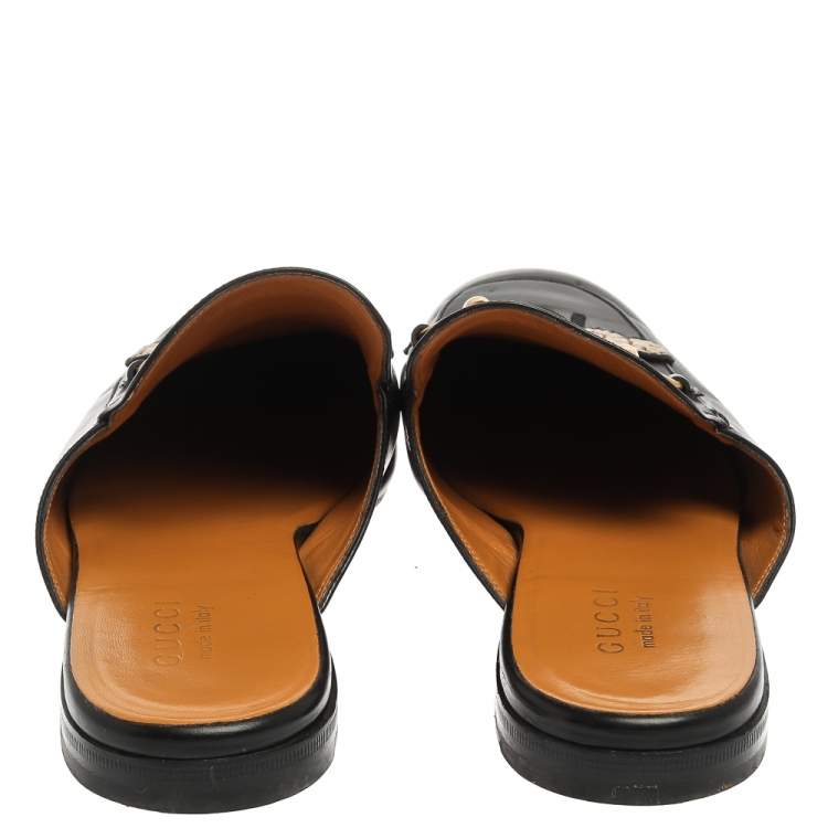 Pre Owned Gucci Black Leather Bee Embroidered Princetown Horsebit Mules Size 44