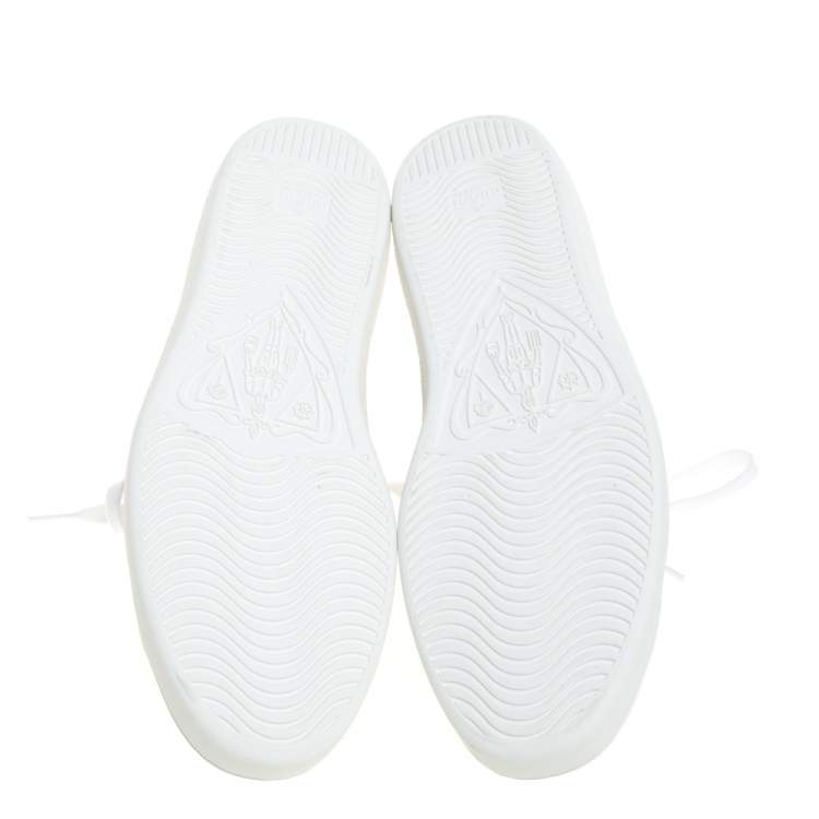 Pre Owned Gucci White Leather Embroidered Bee Ace Low Top Sneakers Size 44.5