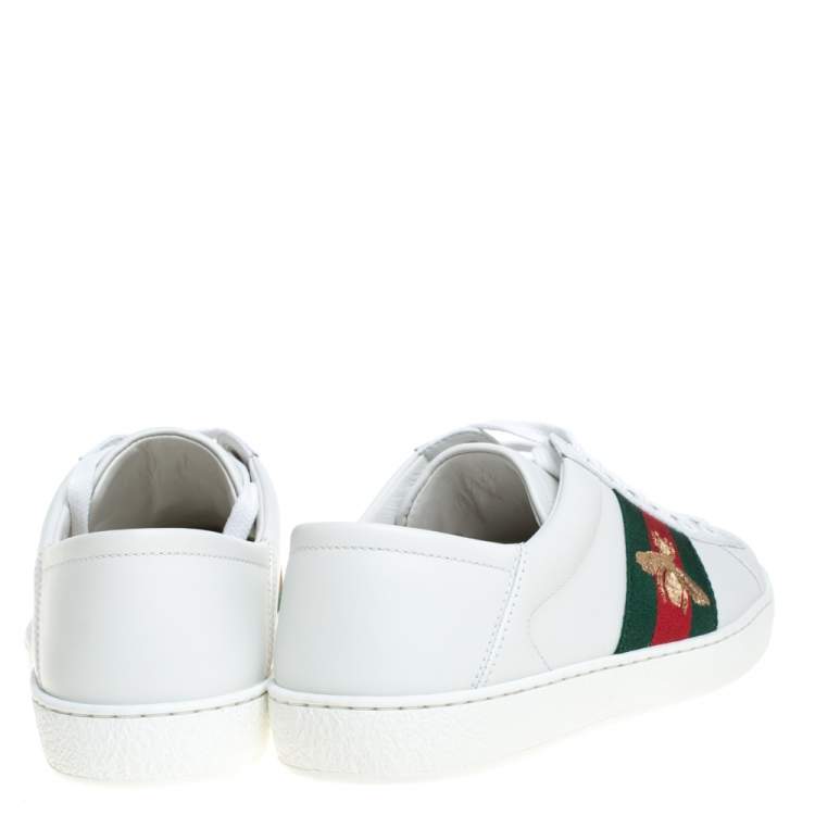 Pre Owned Gucci White Leather Bee Ace Low Top Sneakers Size 39