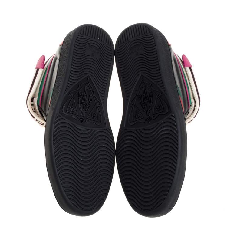 Pre Owned Gucci Black Leather Stripe Ace High Top Sneakers Size 41.5