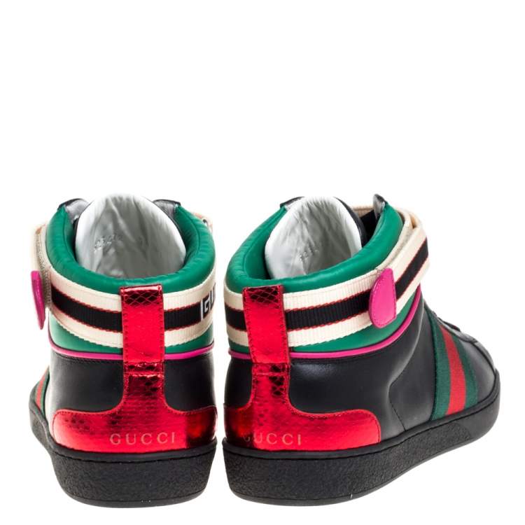 Pre Owned Gucci Black Leather Stripe Ace High Top Sneakers Size 41.5