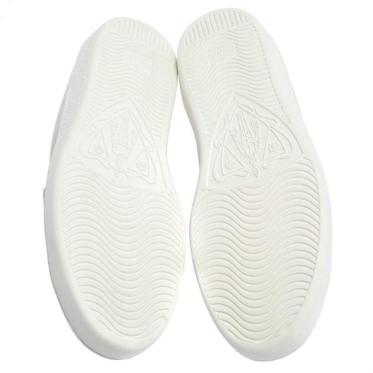 Pre Owned Gucci White Leather Ace Web Low Top Sneakers with Removable Patch Size 40