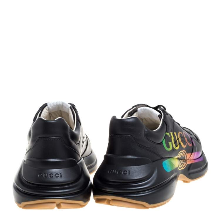 Pre Owned Gucci Black Leather Rhyton Gucci Logo Sneakers Size 42