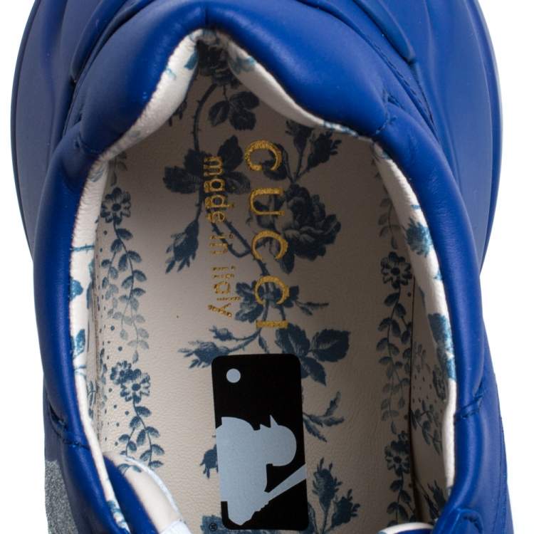 Pre Owned Gucci Blue Leather NY Yankees Rhyton Low Top Sneaker Size 42