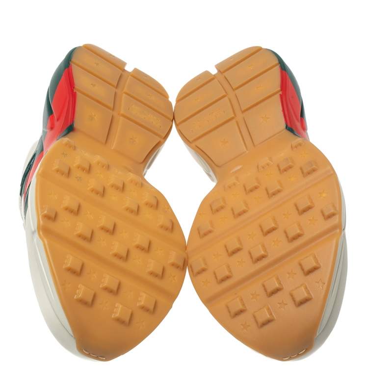 Pre Owned Gucci Cream Leather Web Rhyton Low Top Sneakers Size 41.5