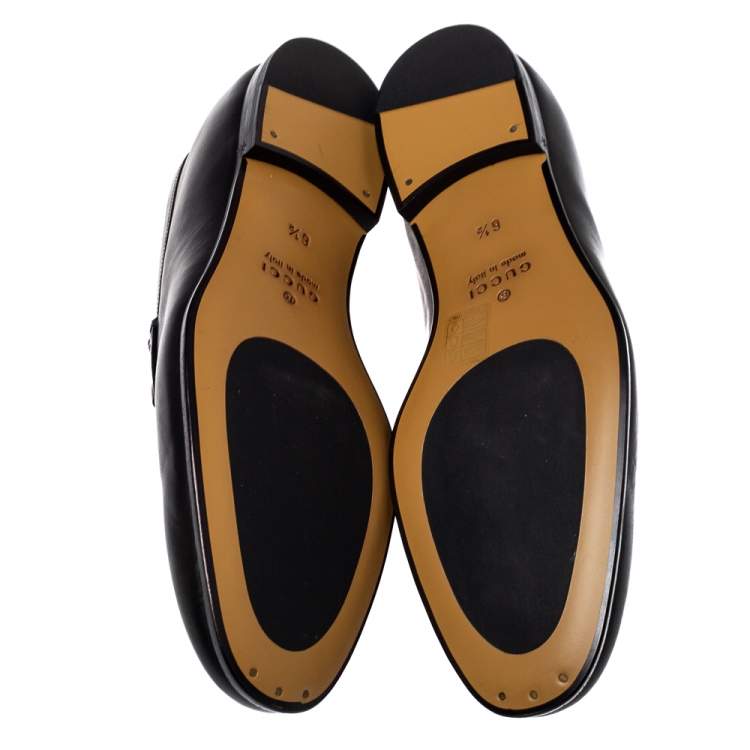 Pre Owned Gucci Black Leather Horsebit Loafers Size 40.5