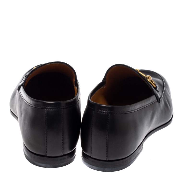Pre Owned Gucci Black Leather Horsebit Loafers Size 40.5