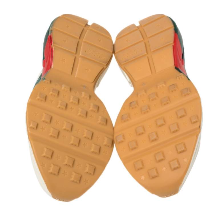 Pre Owned Gucci Cream Leather Web Rhyton Low Top Sneakers Size 42