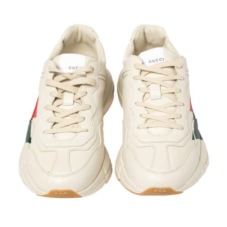 Pre Owned Gucci Cream Leather Web Rhyton Low Top Sneakers Size 42