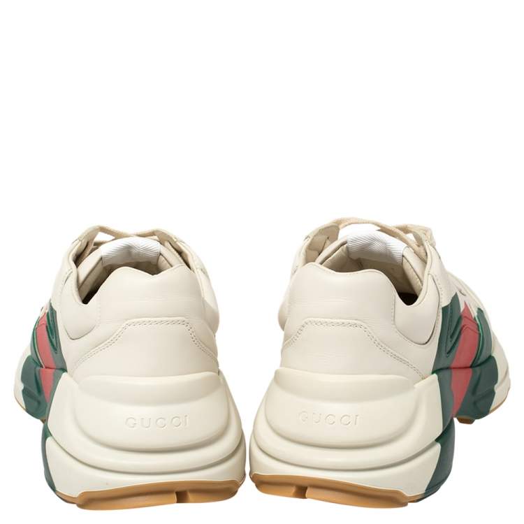 Pre Owned Gucci Cream Leather Web Rhyton Low Top Sneakers Size 43