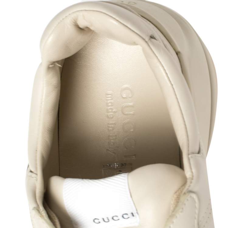 Pre Owned Gucci Cream Leather Web Rhyton Low Top Sneakers Size 43