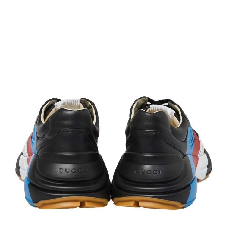 Pre Owned Gucci Black Leather Web Rhyton Low Top Sneakers Size 42