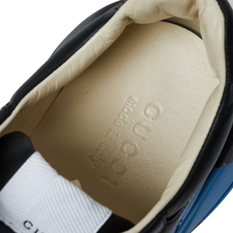 Pre Owned Gucci Black Leather Web Rhyton Low Top Sneakers Size 42