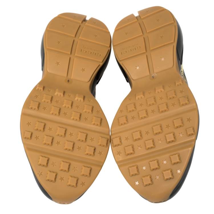 Pre Owned Gucci Black Leather Rhyton Gucci Logo Sneakers Size 43