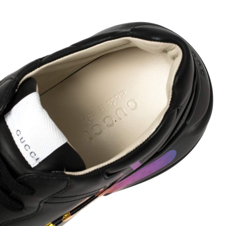 Pre Owned Gucci Black Leather Rhyton Gucci Logo Sneakers Size 41