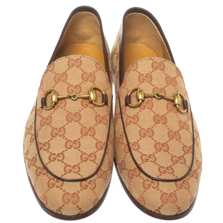 Pre Owned Gucci Beige/Brown GG Canvas Jordan Loafers Size 43.5