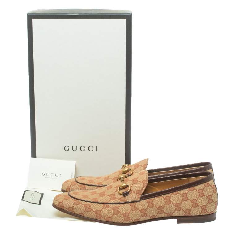 Pre Owned Gucci Beige/Brown GG Canvas Jordan Loafers Size 43.5