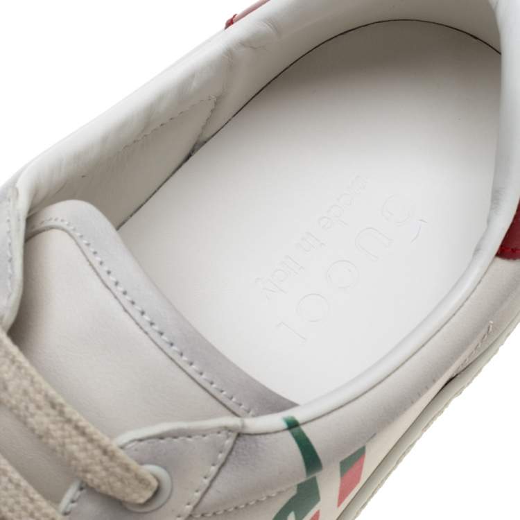 Pre Owned Gucci Off White Distressed Leather Ace Blade Print Low Top Sneakers Size 40.5