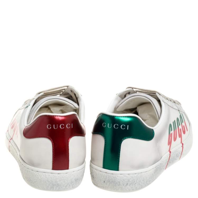 Pre Owned Gucci Off White Distressed Leather Ace Blade Print Low Top Sneakers Size 40.5