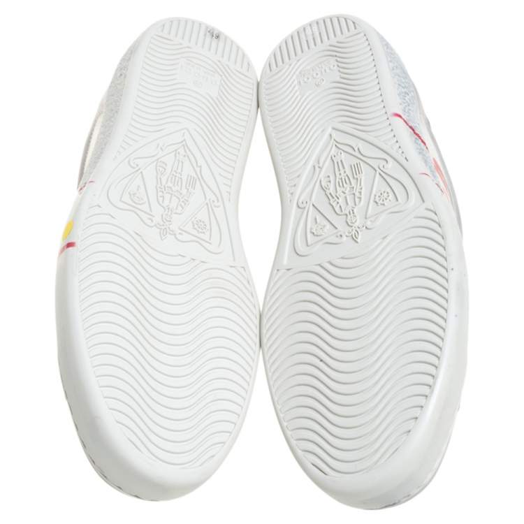 Pre Owned Gucci Off White Distressed Leather Ace Blade Print Low Top Sneakers Size 40.5