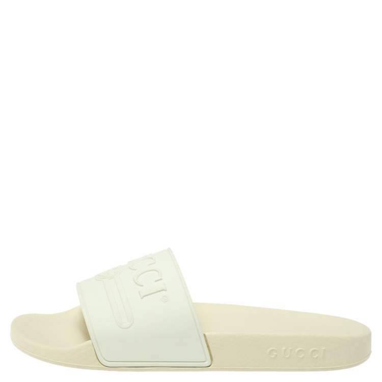 Gucci White Rubber Logo Pursuit Slide Sandals Size 40 Gucci | TLC