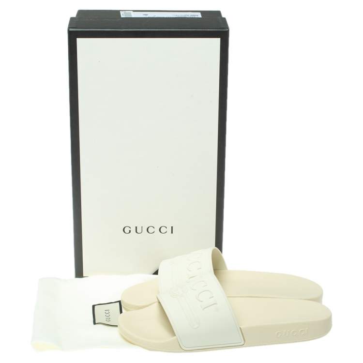 Pre Owned Gucci White Rubber Logo Pursuit Slide Sandals Size 40