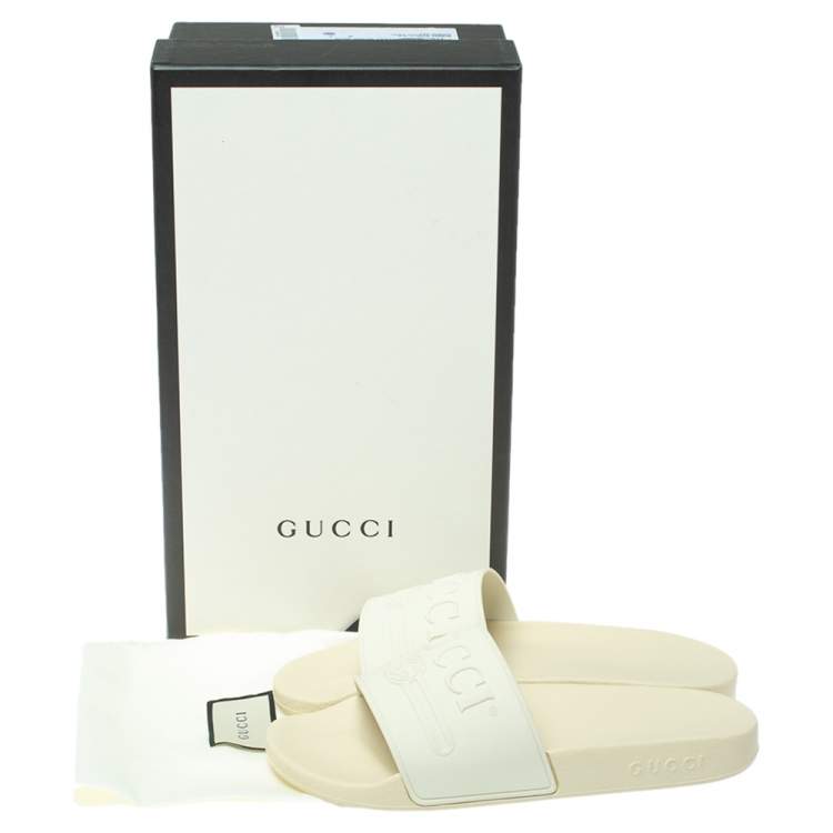 Pre Owned Gucci White Rubber Logo Pursuit Slide Sandals Size 41