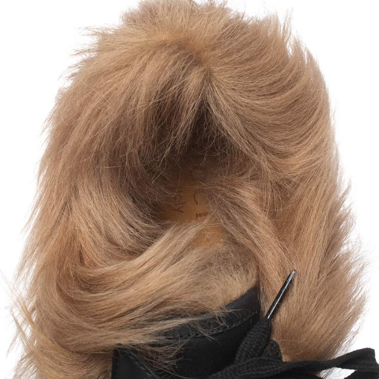 Pre Owned Gucci Black Leather and Fur Ace Embroidered Bee Low Top Sneaker Size 44