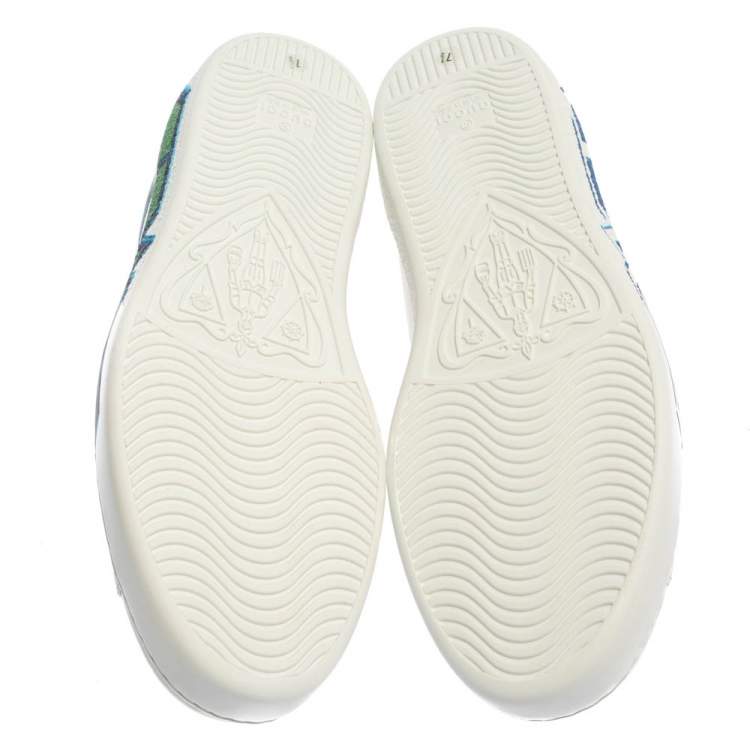 Pre Owned Gucci White Leather Ace Loved Print Low Top Sneakers Size 41.5