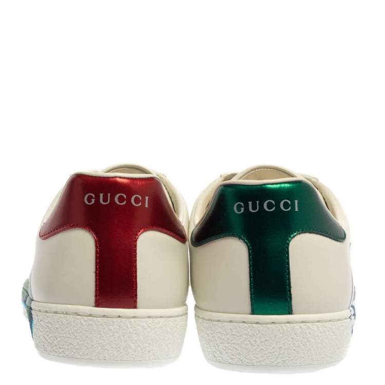 Pre Owned Gucci White Leather Ace Loved Print Low Top Sneakers Size 41.5