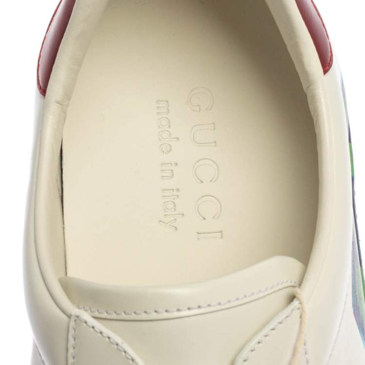 Pre Owned Gucci White Leather Ace Loved Print Low Top Sneakers Size 41.5