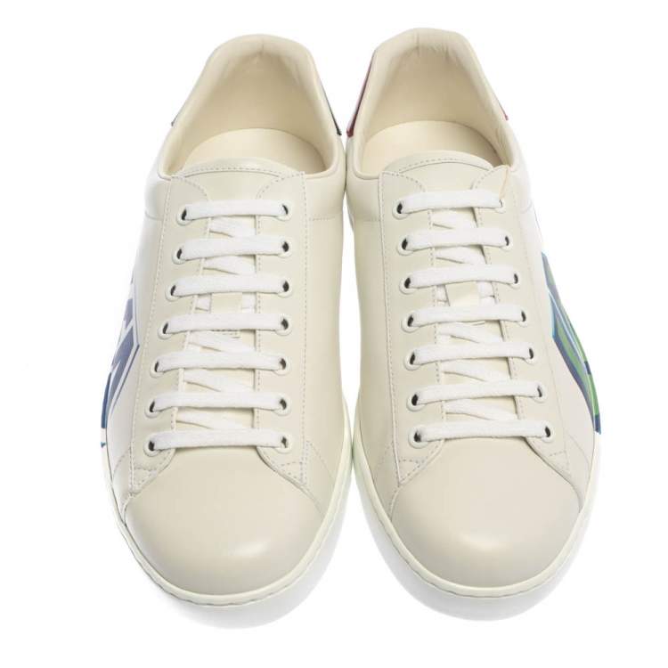 Pre Owned Gucci White Leather Ace Loved Print Low Top Sneakers Size 41.5