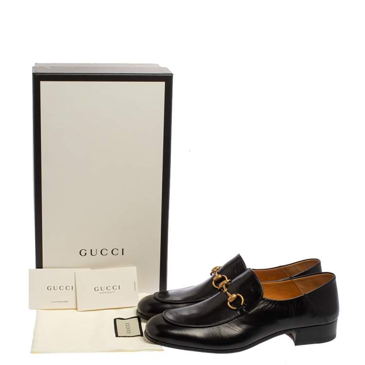 Pre Owned Gucci Black Leather Quentin Horsebit Foldable Slim Loafers Size 43