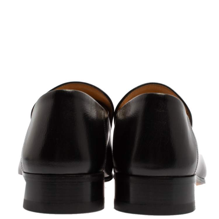 Pre Owned Gucci Black Leather Quentin Horsebit Foldable Slim Loafers Size 43