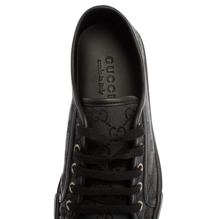 Pre Owned Gucci Grey/Black GG Canvas And Leather Low Top Lace Up Sneakers Size 39.5