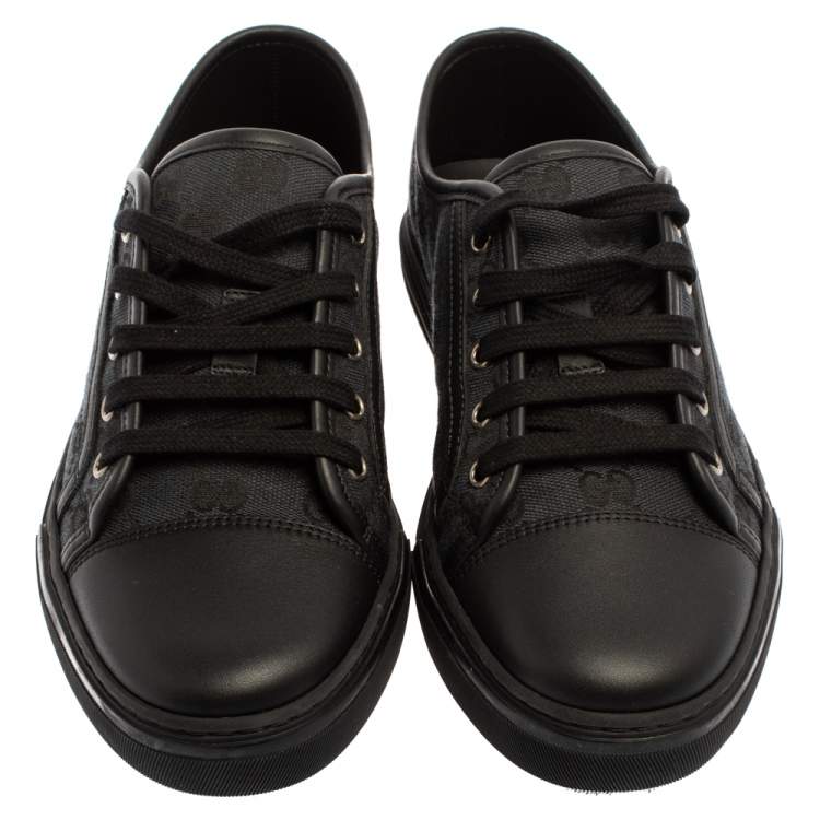 Pre Owned Gucci Grey/Black GG Canvas And Leather Low Top Lace Up Sneakers Size 39.5