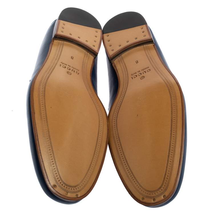 Pre Owned Gucci Blue Leather Horsebit Slip On  Loafers Size 42