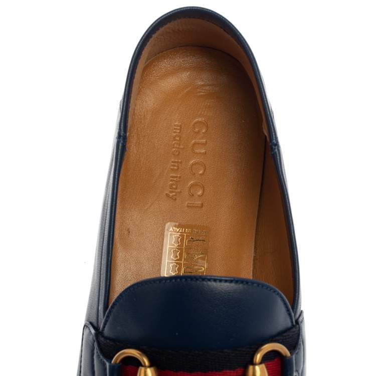 Pre Owned Gucci Blue Leather Horsebit Slip On  Loafers Size 42