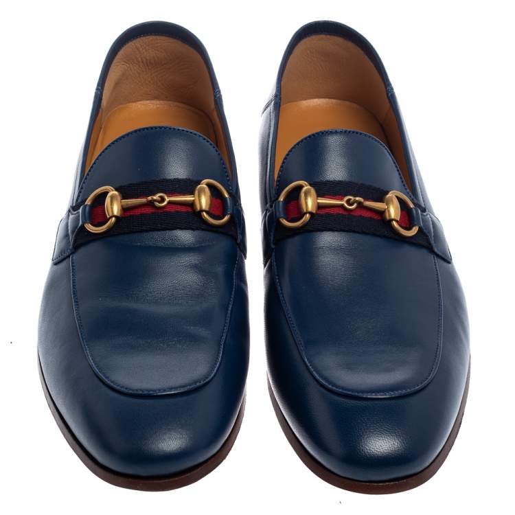 Pre Owned Gucci Blue Leather Horsebit Slip On  Loafers Size 42