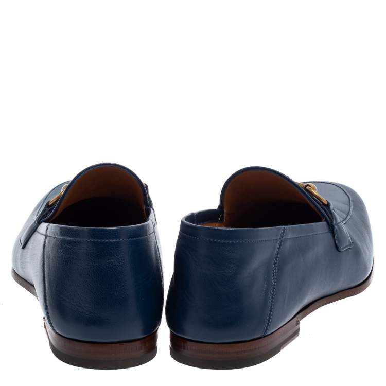 Pre Owned Gucci Blue Leather Horsebit Slip On  Loafers Size 42
