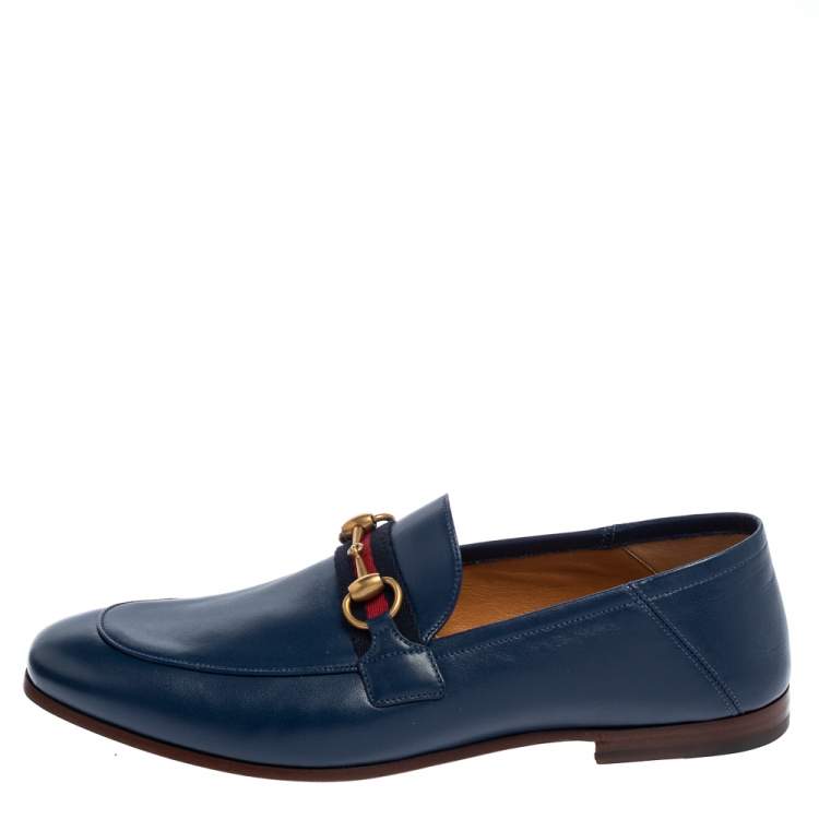 Pre Owned Gucci Blue Leather Horsebit Slip On  Loafers Size 42