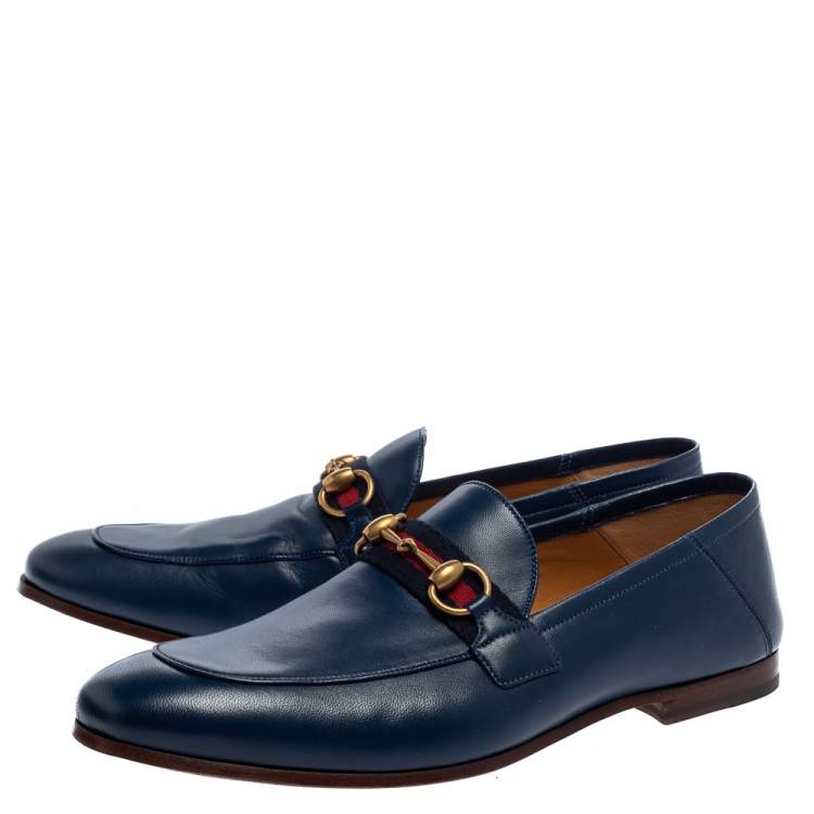 Pre Owned Gucci Blue Leather Horsebit Slip On  Loafers Size 42