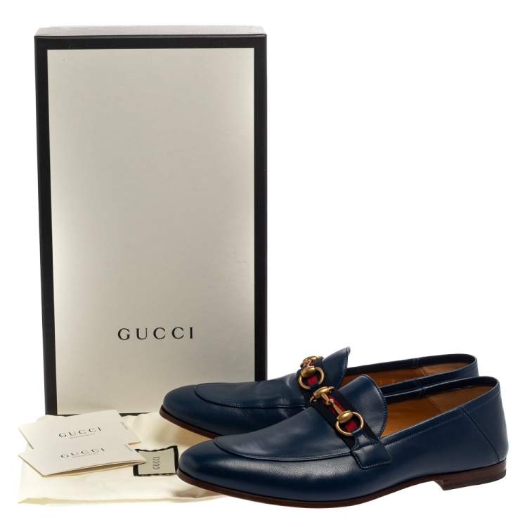 Pre Owned Gucci Blue Leather Horsebit Slip On  Loafers Size 42