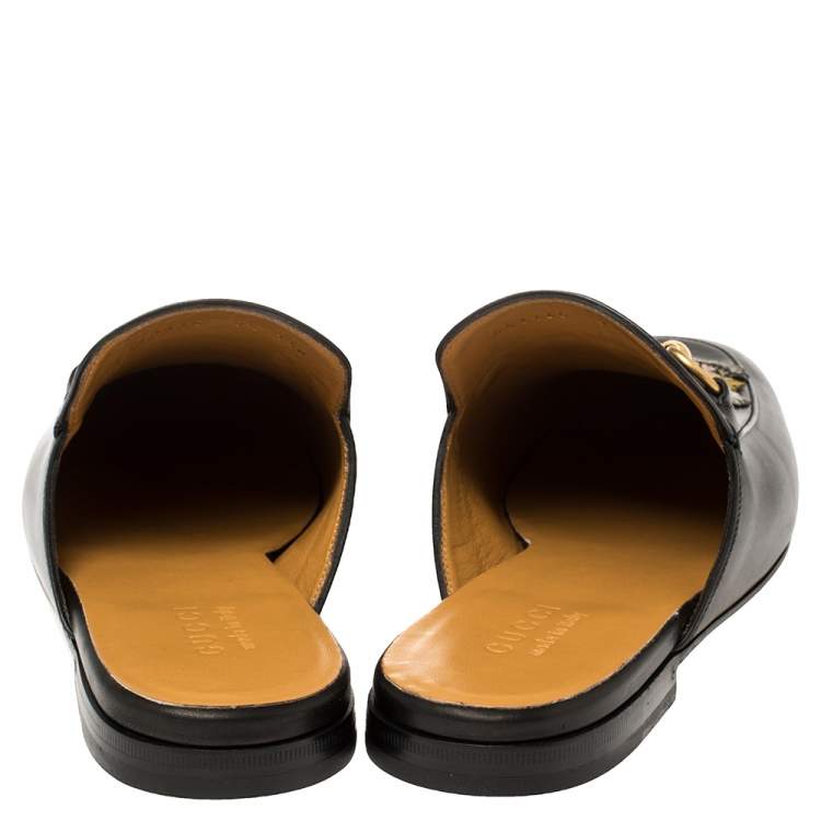 Pre Owned Gucci Black Tiger Embroidered Leather Princetown Horsebit Mules Size 43.5