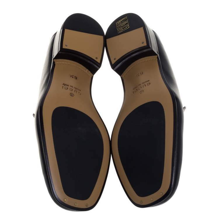 Pre Owned Gucci Black Leather Horsebit Quentin Slip On Loafers Size 40.5