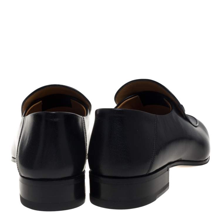 Pre Owned Gucci Black Leather Horsebit Quentin Slip On Loafers Size 40.5